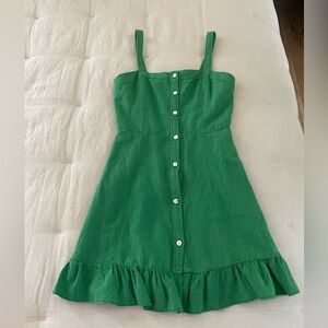 Zara Green linen cotton woman Dress with Ruffle Hem